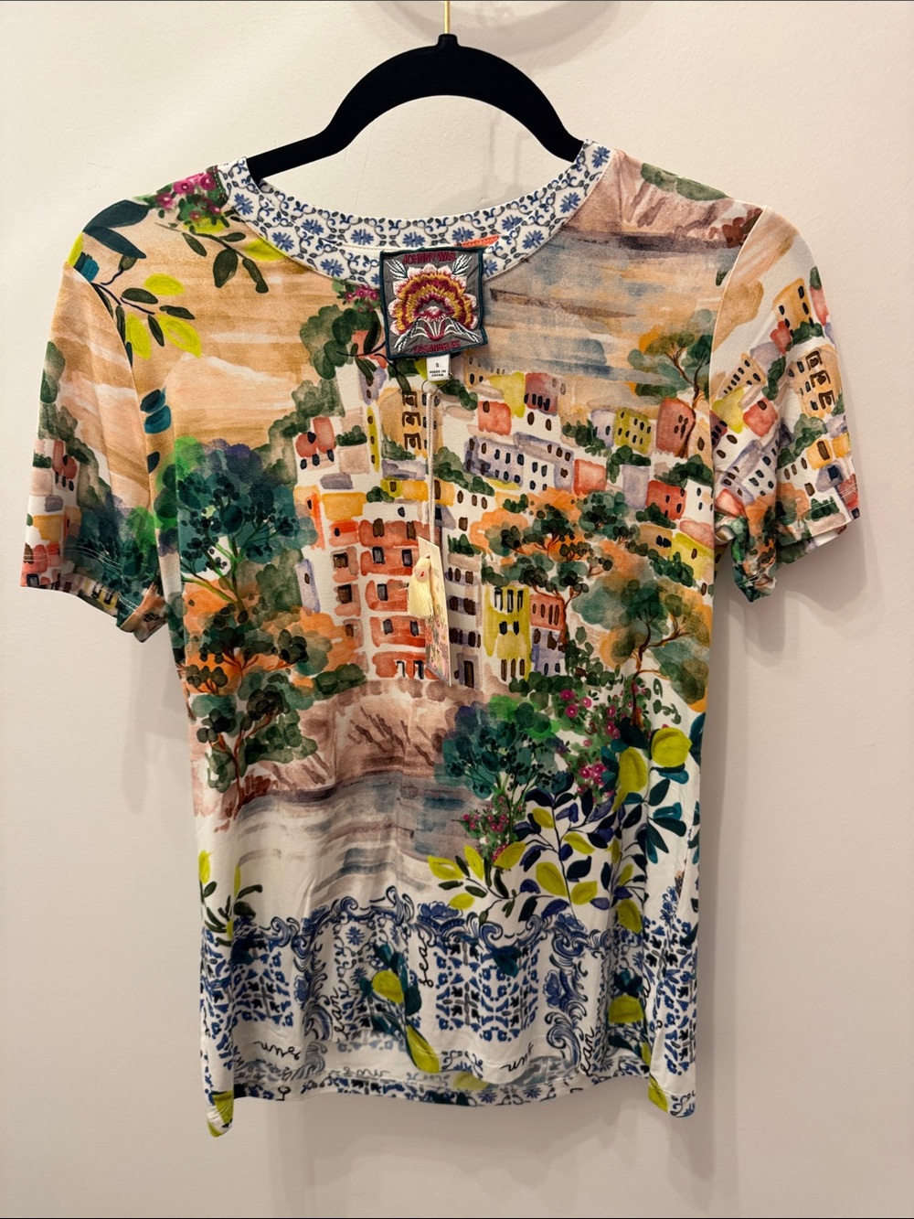 Johnny Was Multicolor Scenic Print Short Sleeve Tee